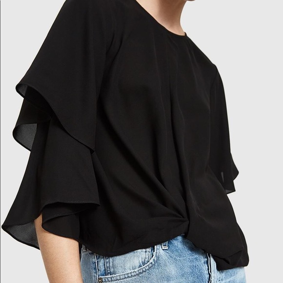 NWOT Need Supply Black Ruffle Sleeve Blouse - Picture 2 of 5